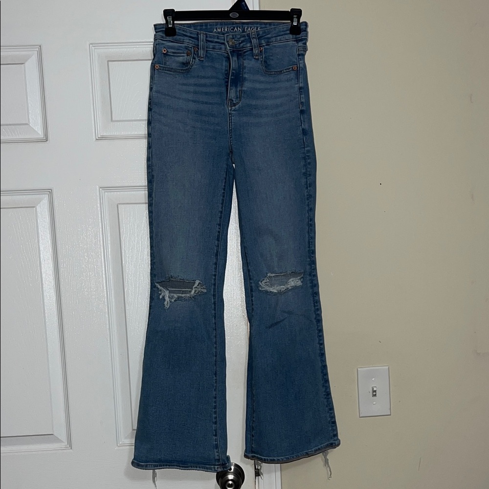 American Eagle Outfitters Distressed Blue Flare Jeans